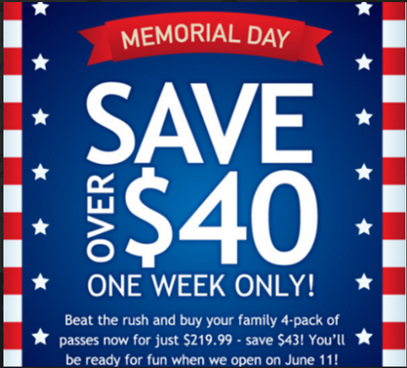 Water Country-Save $43 with this Memorial Day Sale!!!!